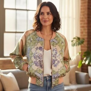 True Freedom Madison Bomber Jacket Womens Small Pink Green